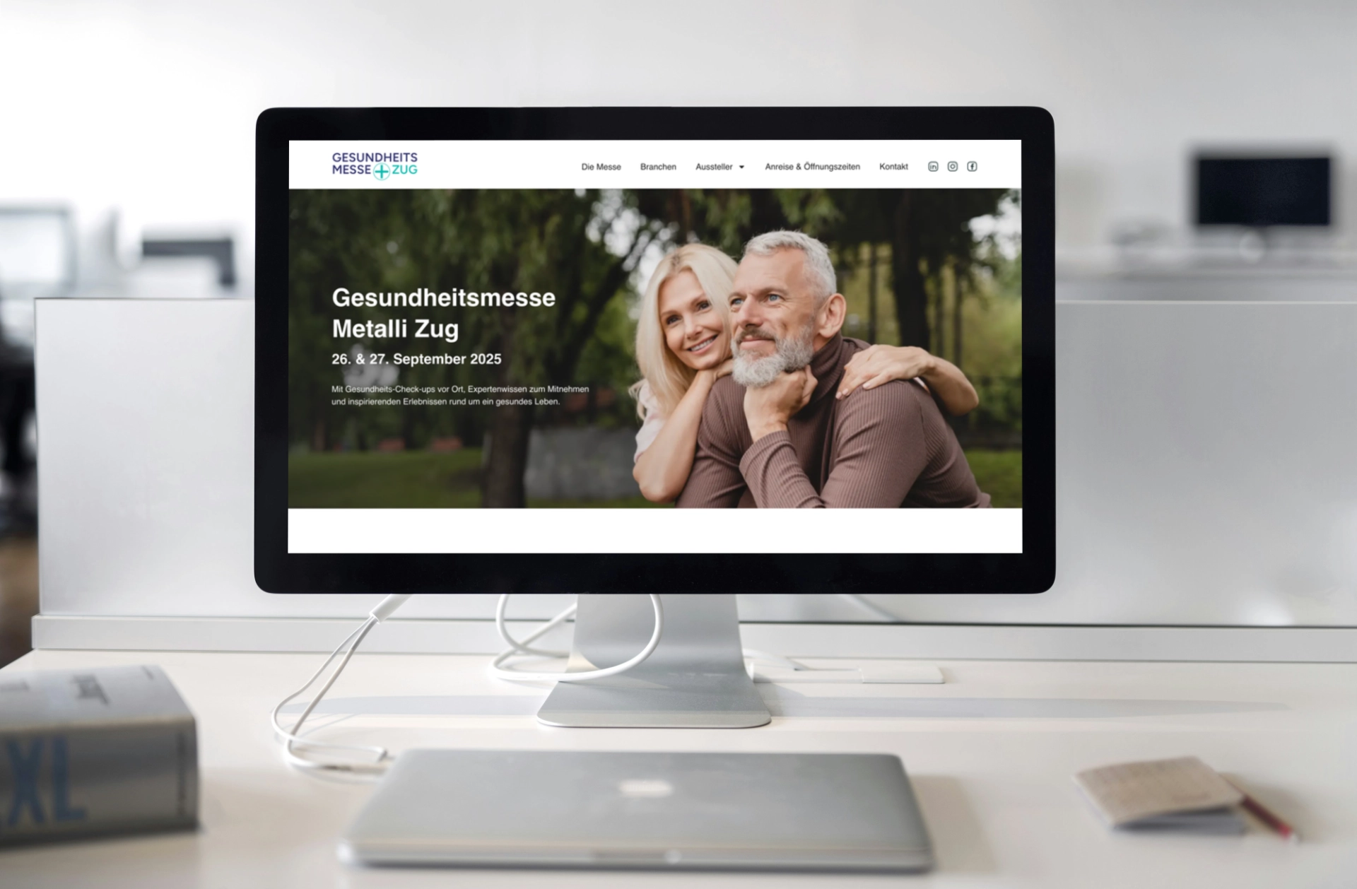 Website der Gesundheitsmesse Zug auf einem Desktop-Bildschirm.